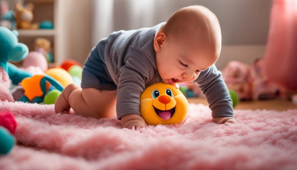 Baby crawling towards a toy