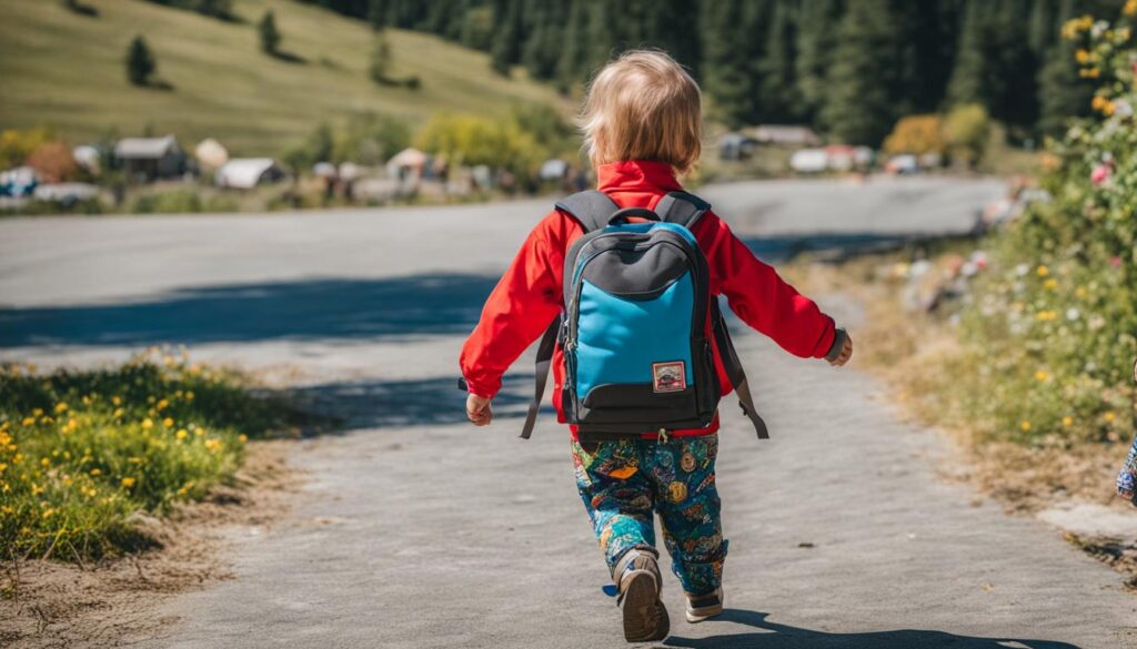 toddler with backpack